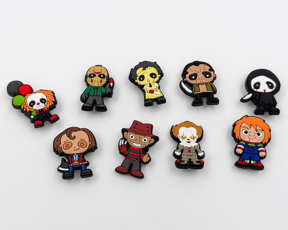 9 Horror Movie Character Shoe Charm Set Freddy Jason Pennywise Chucky Ghostface